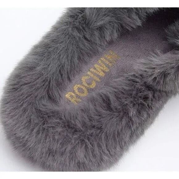 Women Cross Band Slippers Soft Plush Furry Cozy Open Toe Shoes Slip On, 11-12 - Picture 4 of 8
